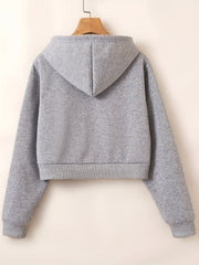 Solid Hooded Sweatshirt Fleece Casual Sports Hoodie Women's