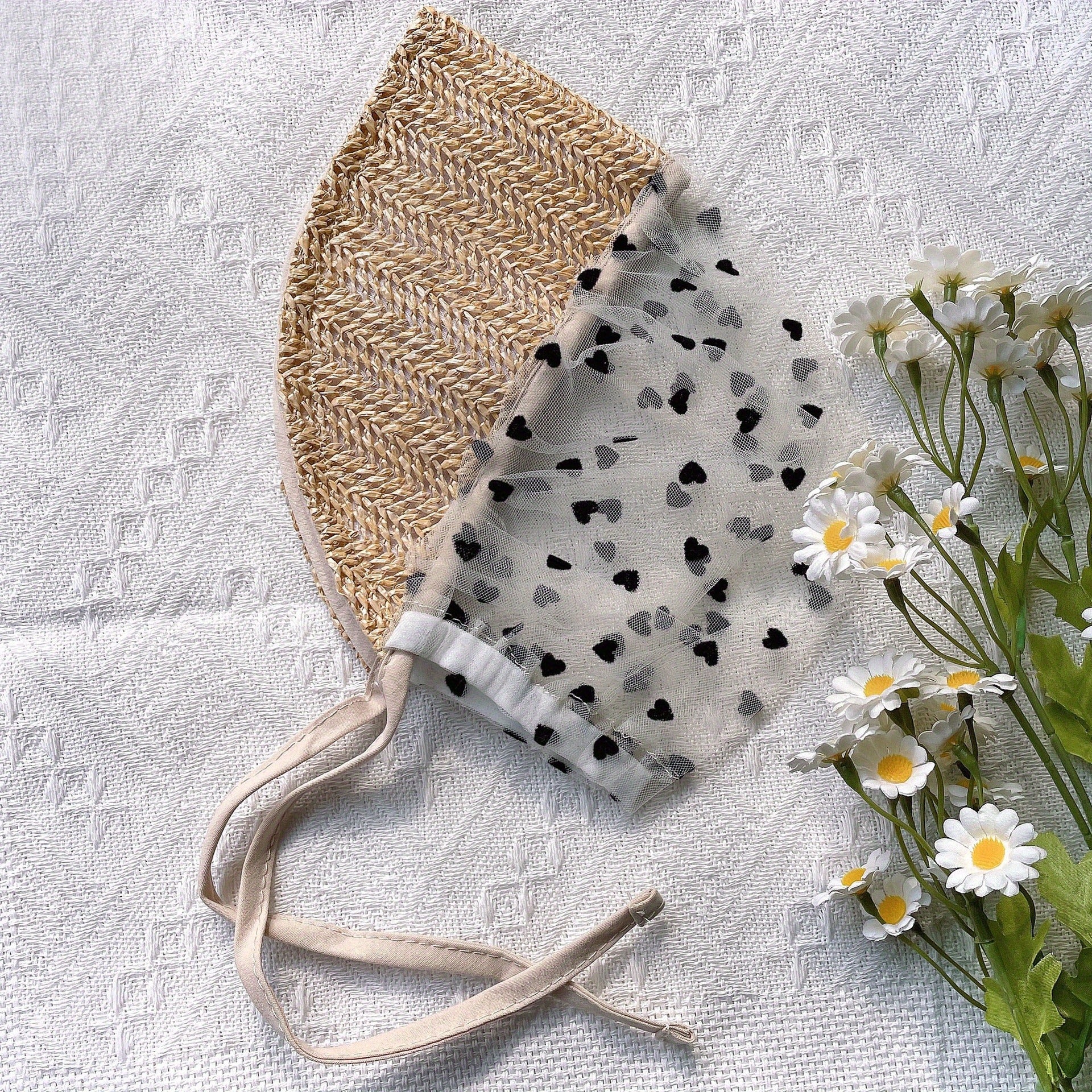 Flower Mesh Stitching Straw Cap Sun Protection Breathable Outdoor Traveling Cap