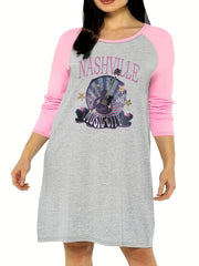Guitar & Letter Print Raglan Sleeve Tee Sleep Dress