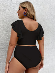 Ruffled Sleeve V Neck Tankini Set