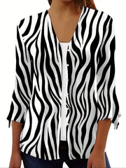Floral Print Button Front Blouse Three Quarter Sleeve Cardigan