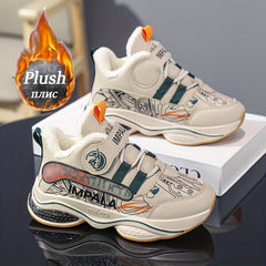 Boy's Plush Lined Sneakers Non Slip Soft Sole Thermal Shoes
