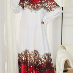 Colorblock Floral Print Long Sleeve Round Neck Dress