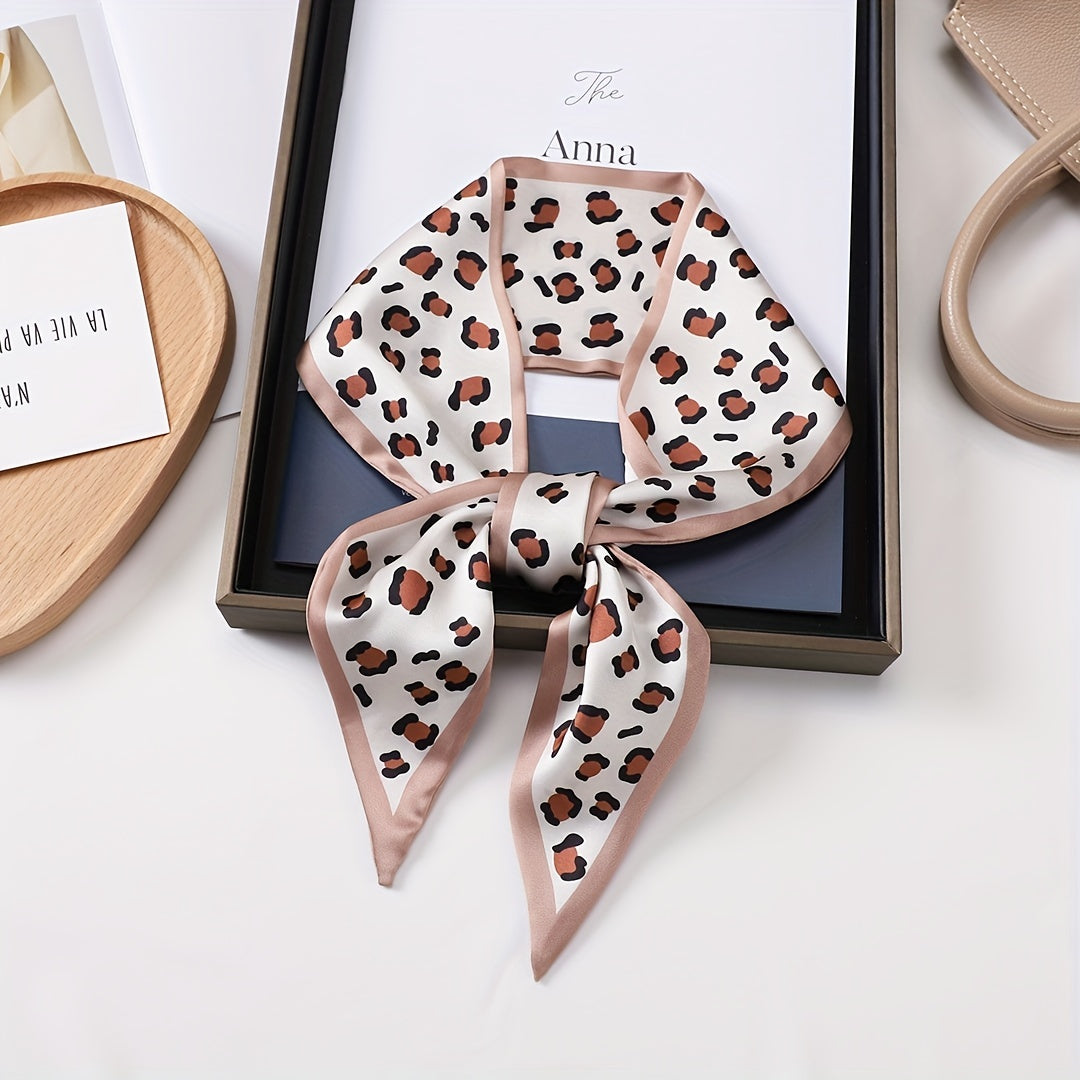 Leopard Dot Print Skinny Scarf Silk Hair Ribbon Satin Neckerchief Twilly