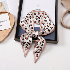 Leopard Dot Print Skinny Scarf Silk Hair Ribbon Satin Neckerchief Twilly