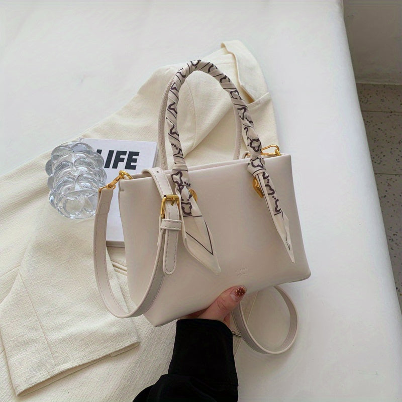 Minimalist Square Crossbody Bag Satchel Scarf Decor