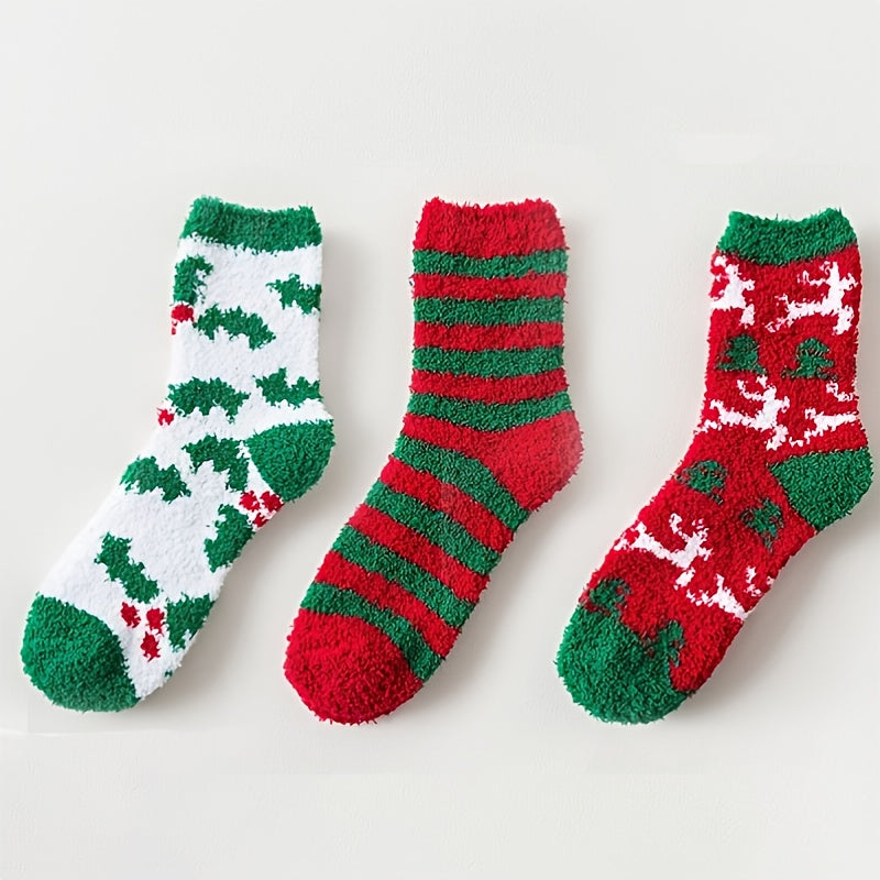 3 Pairs Women's Fuzzy Socks Winter Warm Cozy Soft Fluffy Cartoon Monster Socks
