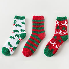3 Pairs Women's Fuzzy Socks Winter Warm Cozy Soft Fluffy Cartoon Monster Socks