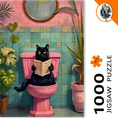 Whimsical Cat Toilet Jigsaw Puzzle DIY Art Decor