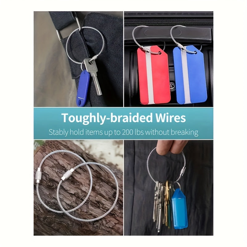 10pcs Stainless Steel Wire Ring Adhesive Wire Rope Key Ring for Luggage Tag