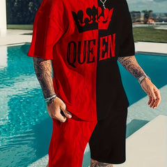 Men's Crown Graphic T-shirt & Breathable Shorts Set for Outdoor Activities