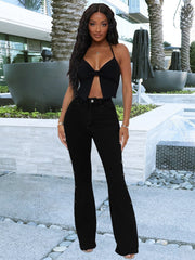 High Waist Flare Jeans High Rise Slash Pockets Bell Bottom