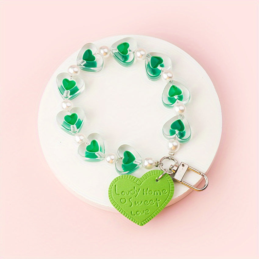 Y2K Heart Shape Beads Keychain Pendant Car Ornament Bag Accessories