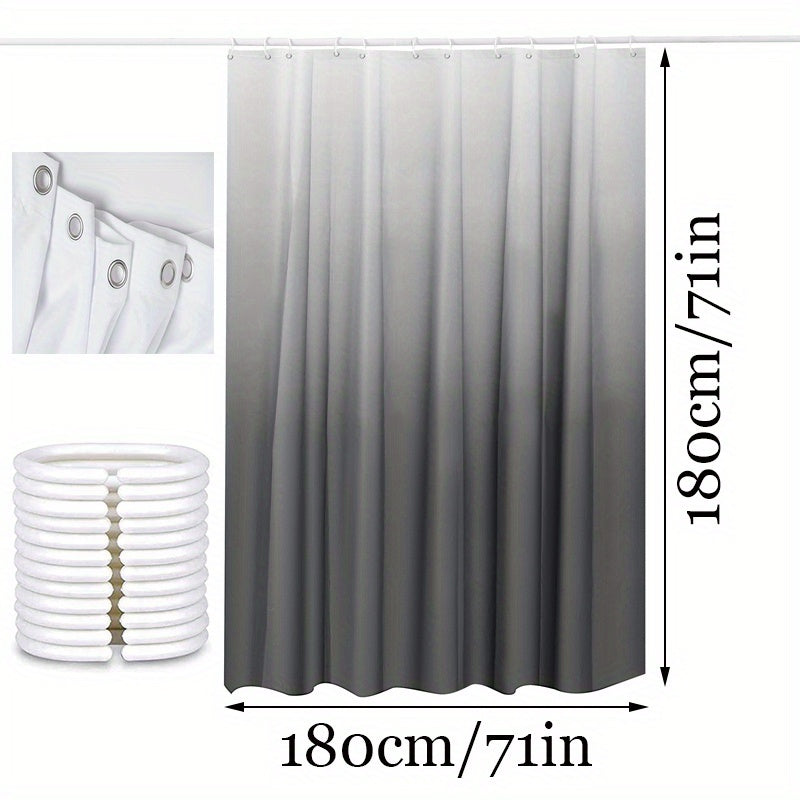 Waterproof Gray Gradient Shower Curtain with Plastic Hooks 71x71in
