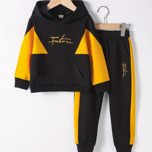 Boy's FUTURE Print Hoodie & Sweatpants Set For Spring Fall