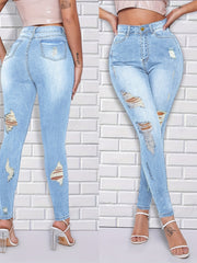Mid Rise Skinny Jeans Distressed Denim Pants Women's Denim Jeans