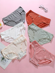 6pcs Lace Trim Bow Tie Briefs Intimates Panties Women's Lingerie