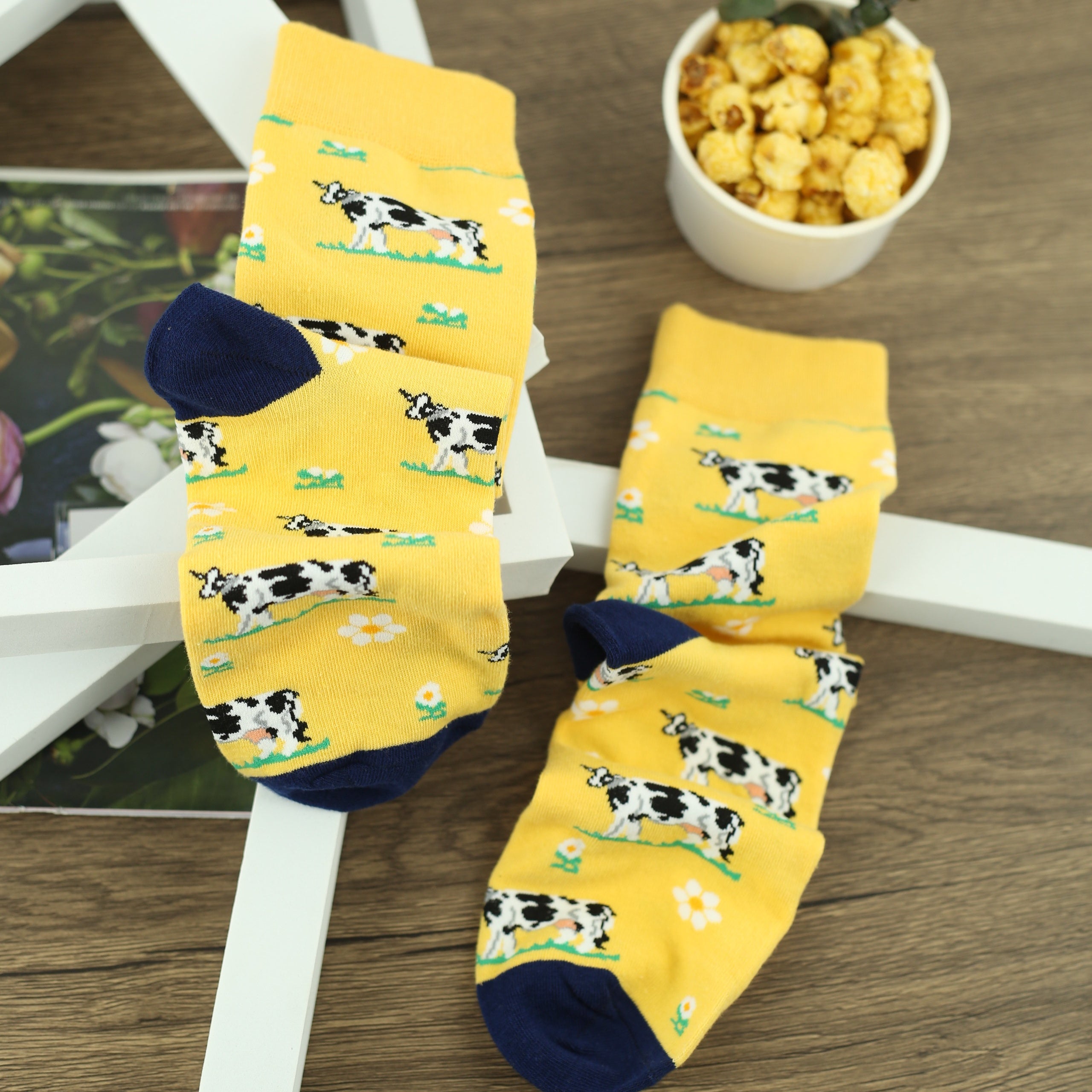 Men's Cartoon Cow Crew Socks x 2 Pairs
