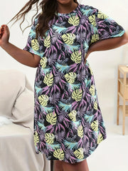 Tropical Print Round Neck Nightdress