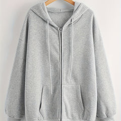 Casual Sports Fleece Sweatshirt Solid Zipper Up Hoodie