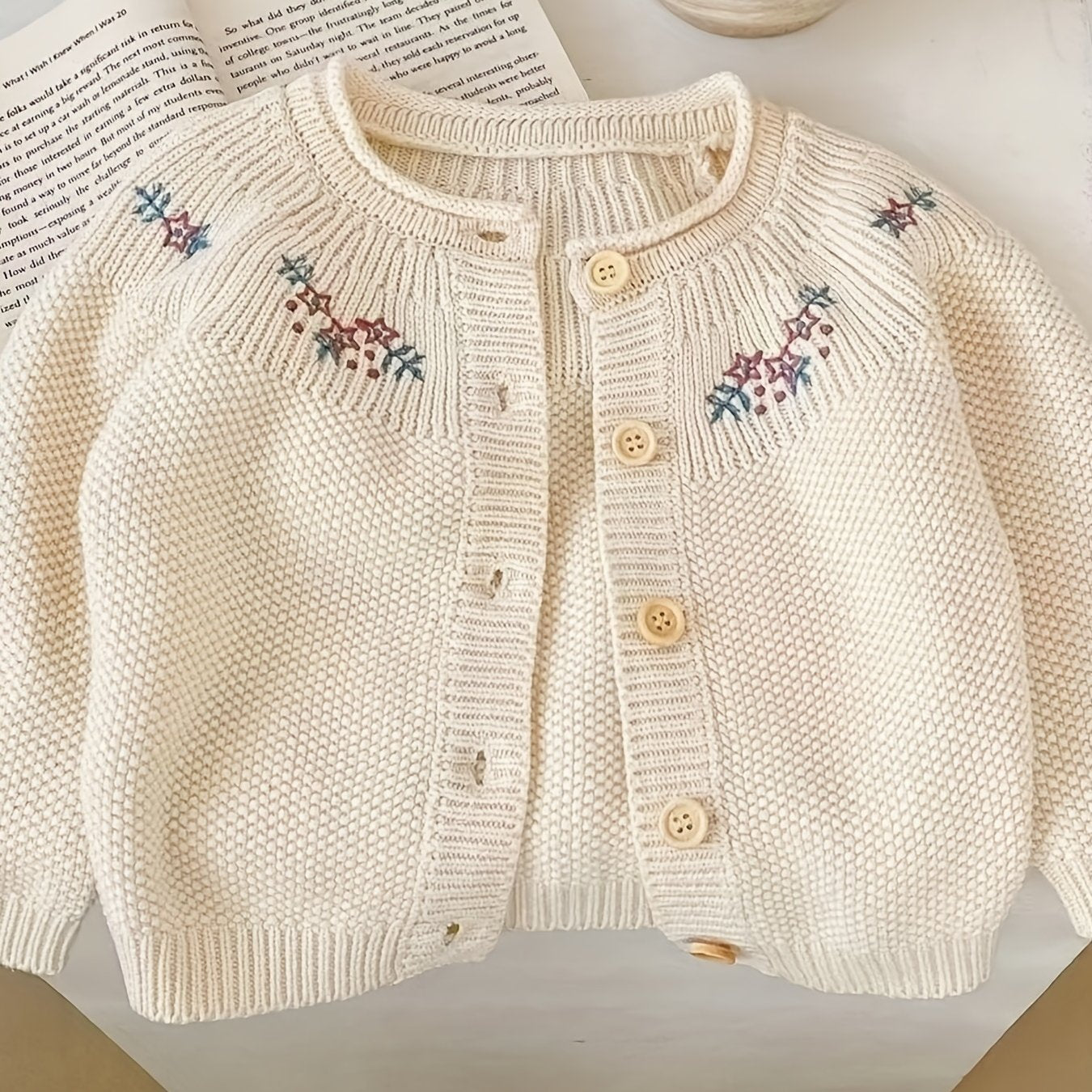 Infant Girl's Embroidered Knitted Cardigan Coat