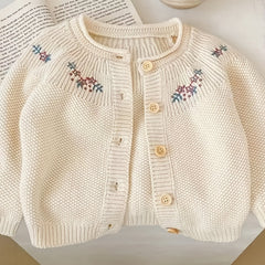 Infant Girl's Embroidered Knitted Cardigan Coat