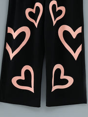 Girls Patchwork Top & Heart Print Pants Set