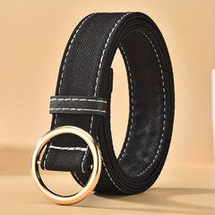 Solid Casual Belt Classic Round Buckle Unisex Jeans Pants Belt