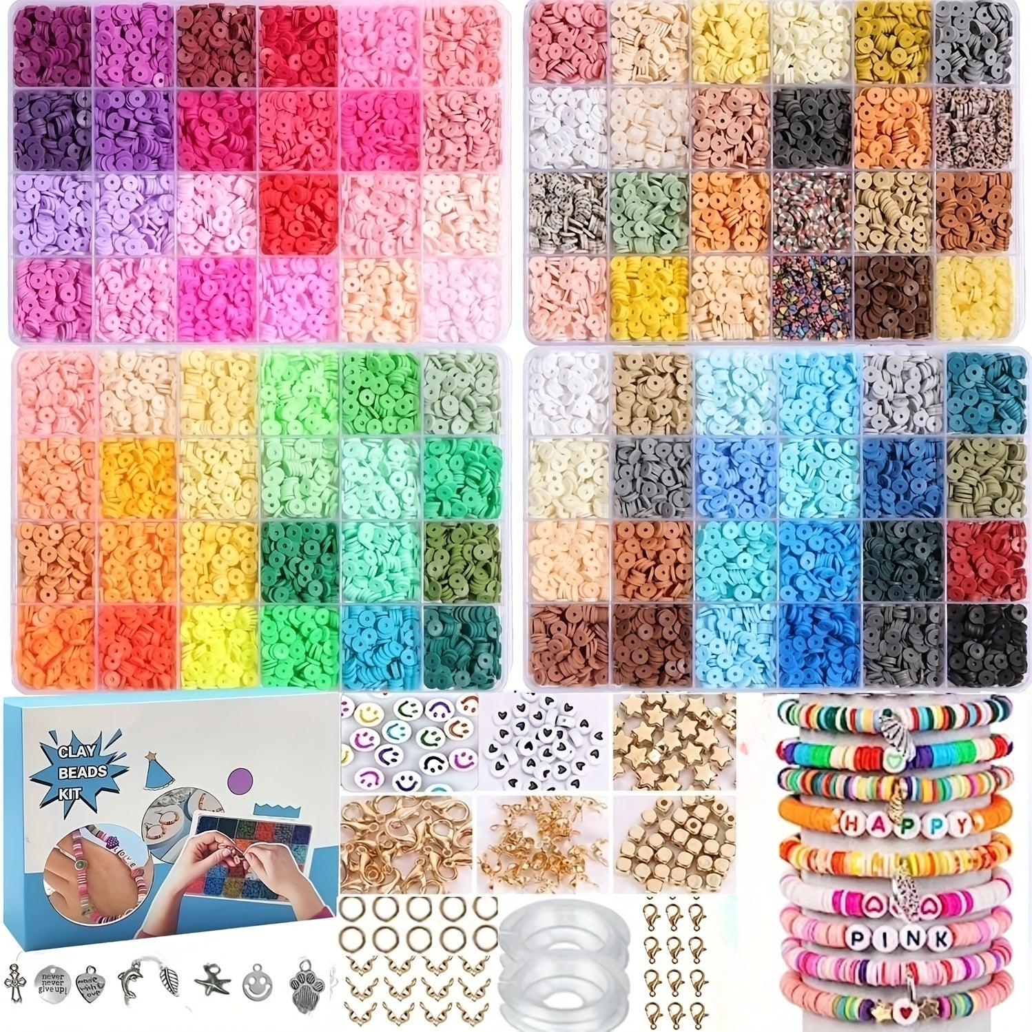 Polymer Clay Beads Charm Bracelet Making Kit - 96 Colors
