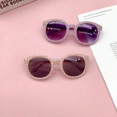 Kids Plaid Round Frame UV Sunglasses