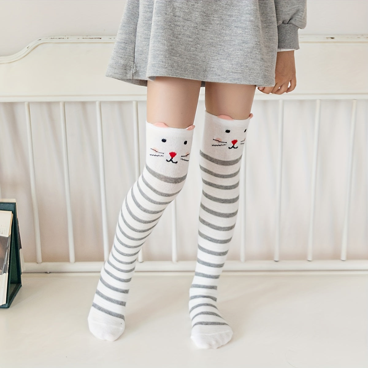 Kids Cotton Knee High Stockings Cartoon Animal Pattern Socks