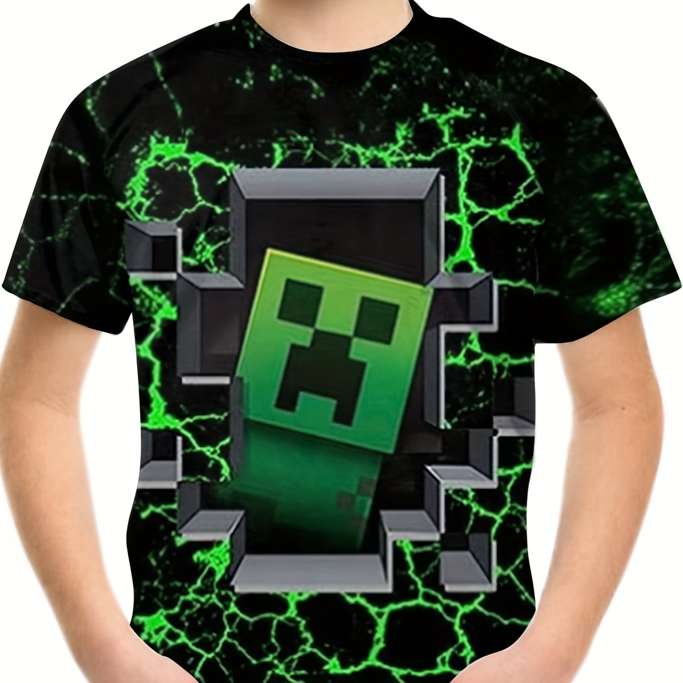 Clash Square Man Pattern T shirt For Kids Short Sleeve Top Casual Tee Boy's Clot