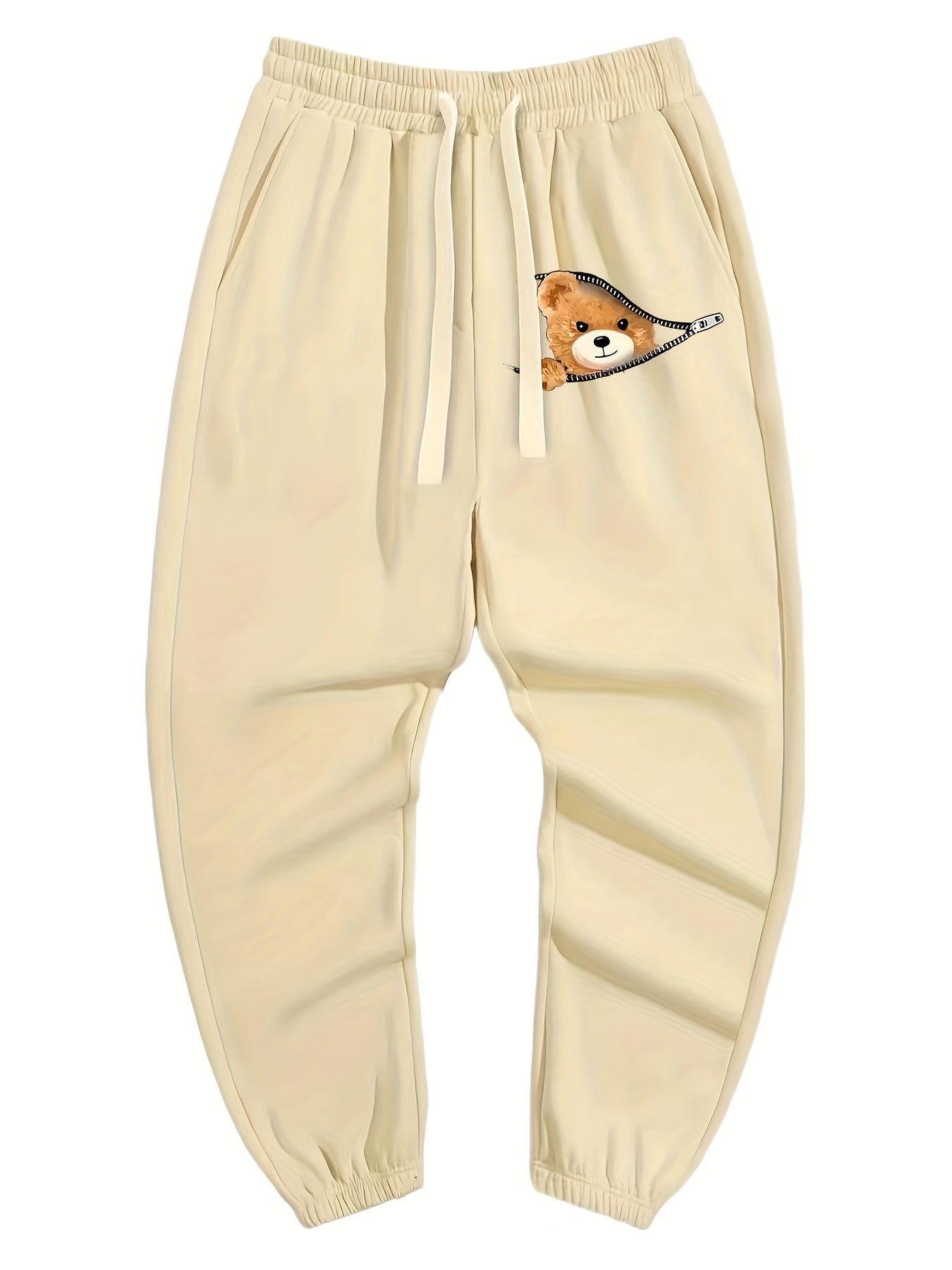 Bear Pattern Joggers Men's Casual Loose Fit Drawstring Pants