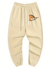 Bear Pattern Joggers Men's Casual Loose Fit Drawstring Pants