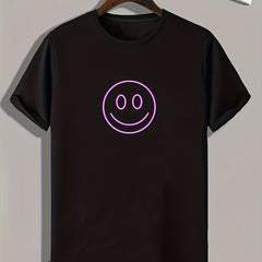 Happy Face Print Men's Comfy T shirt Active Slightly Stretch Breathable Tee