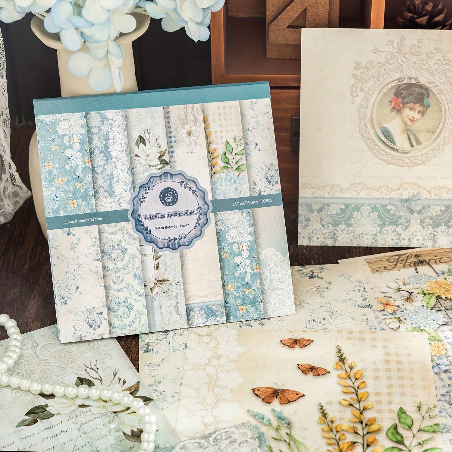 30pcs Vintage Flower Pattern Scrapbooking Supplies for DIY Journals