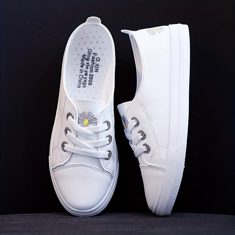 Women's Floral Sneakers Low Lace Up Round Toe Comfy Soft Sole Shoes