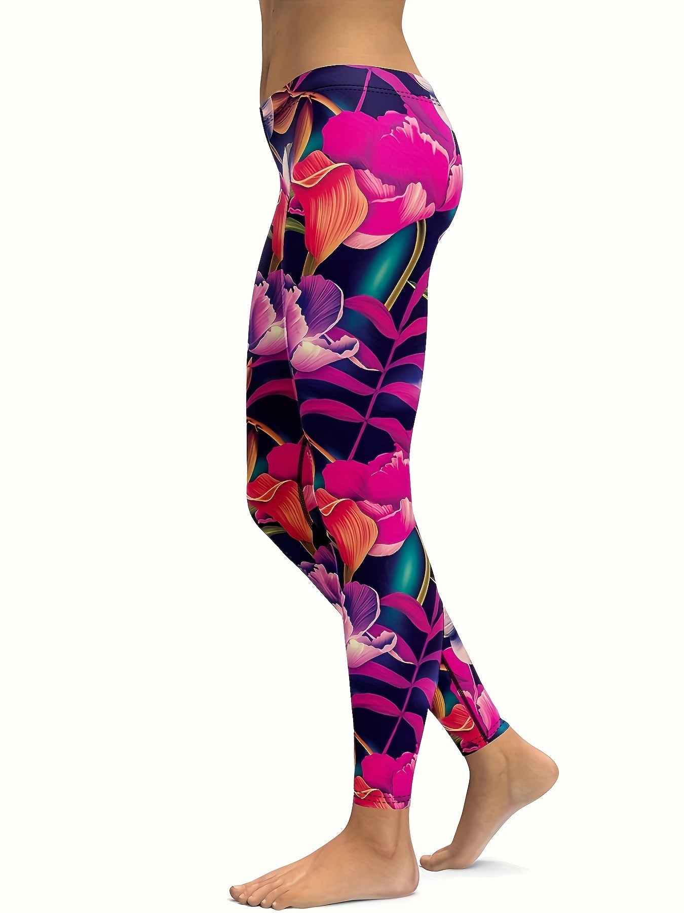 Flower Print Yoga Leggings for Women Slimming Fitness Workout Sports Tights