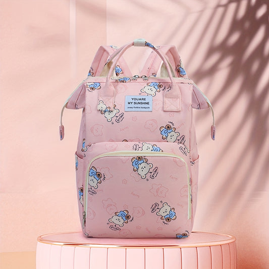 Large Diaper Backpack with Insulated Pocket Pink