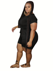 Solid Short Sleeve Round Neck Plus Size Romper