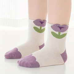 5 Pairs Baby Girls Cartoon Pattern Crew Socks for Autumn Winter