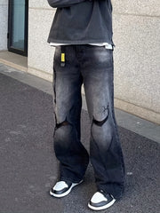 Mens Street Ripped Pants Jeans Handsome Loose Straight Pants