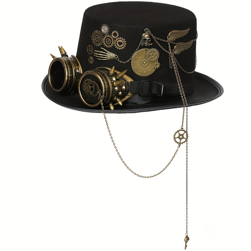 Heavy Metal Chain Steampunk Hat Gothic Noble Skull Rivet Goggles