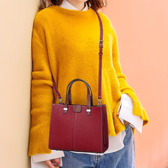 Burgundy Leather Crossbody Bag Detachable Strap Zipper Closure