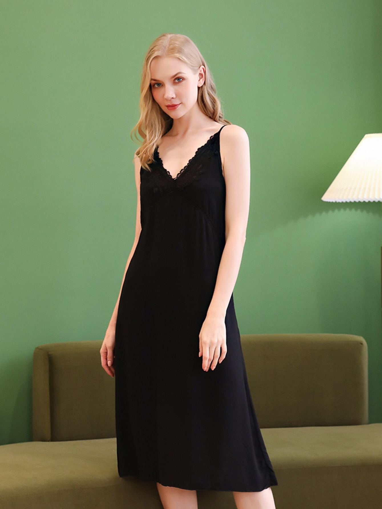 Women's Lace Trim Soft Lounge Dress