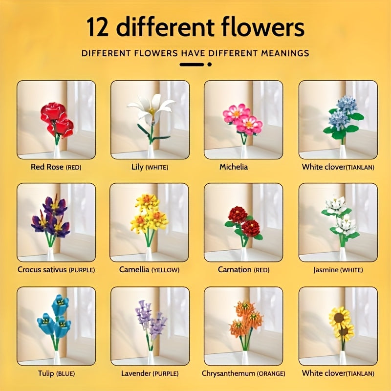 WOMA Bouquet Building Block Set Eternal Roses for Girls 6+ Hand Eye Coordination