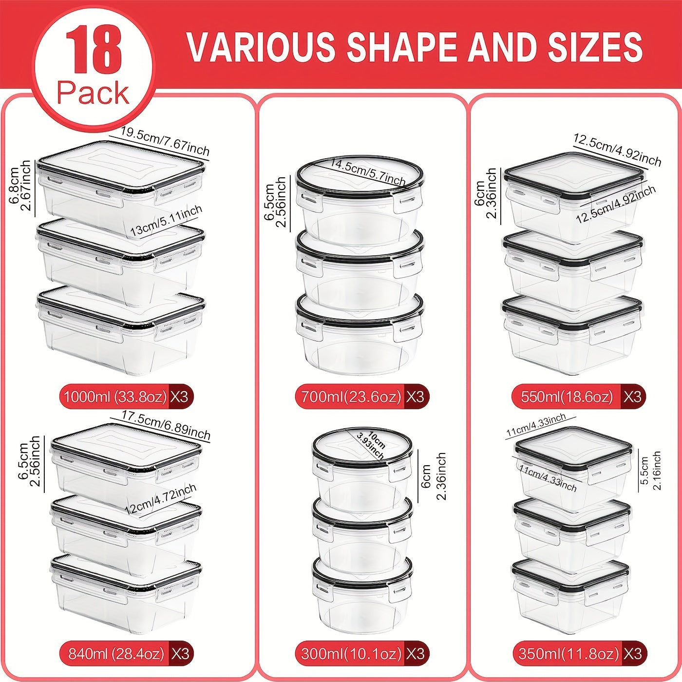 18pc Transparent Refrigerator Storage Boxes with Lids Keep Produce Fresh