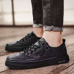 Men's PU Leather Lace up Sneakers Comfortable Walking Shoes