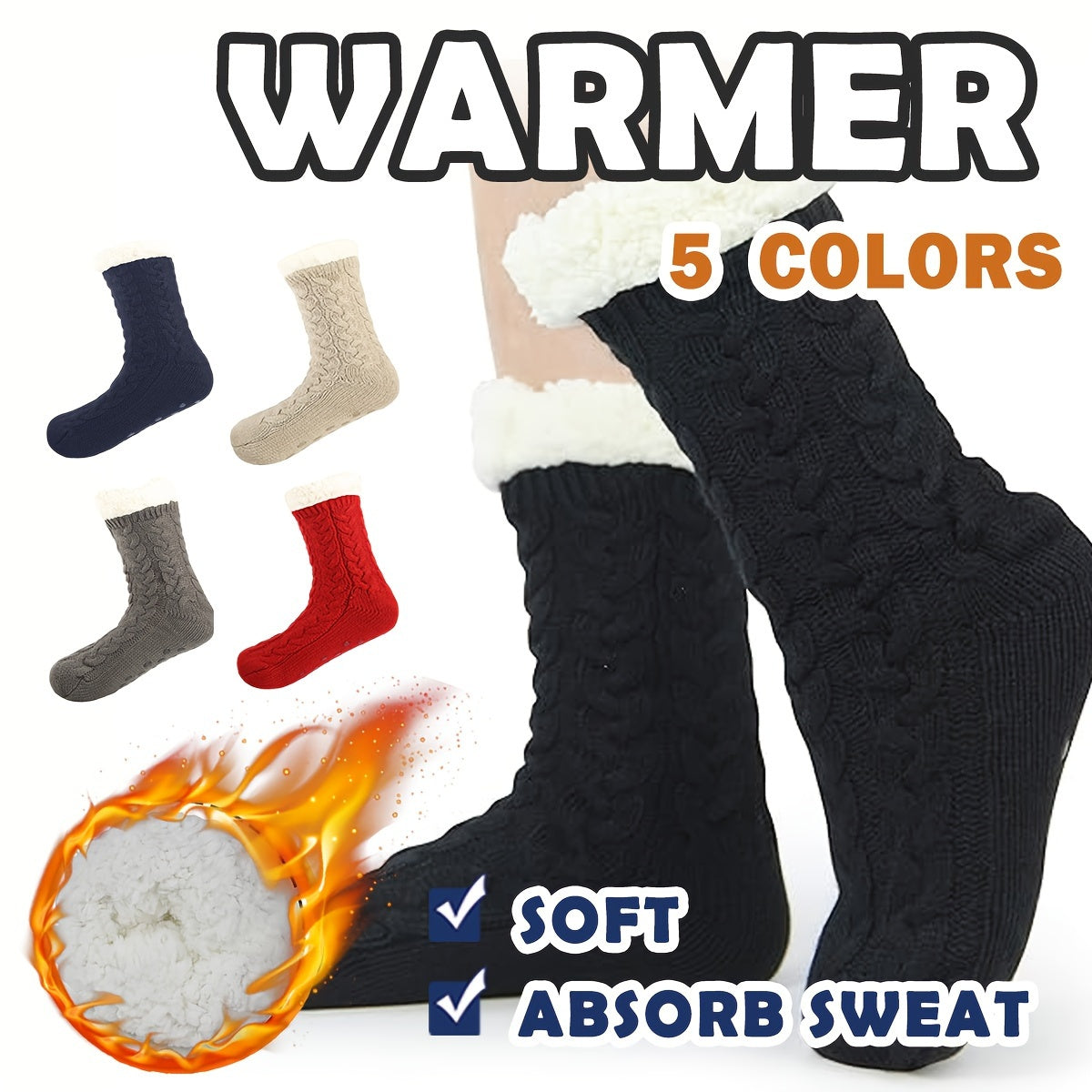 Warm Fuzzy Socks For Men Thick Slipper Socks Fleece Lined Cozy Indoor Socks