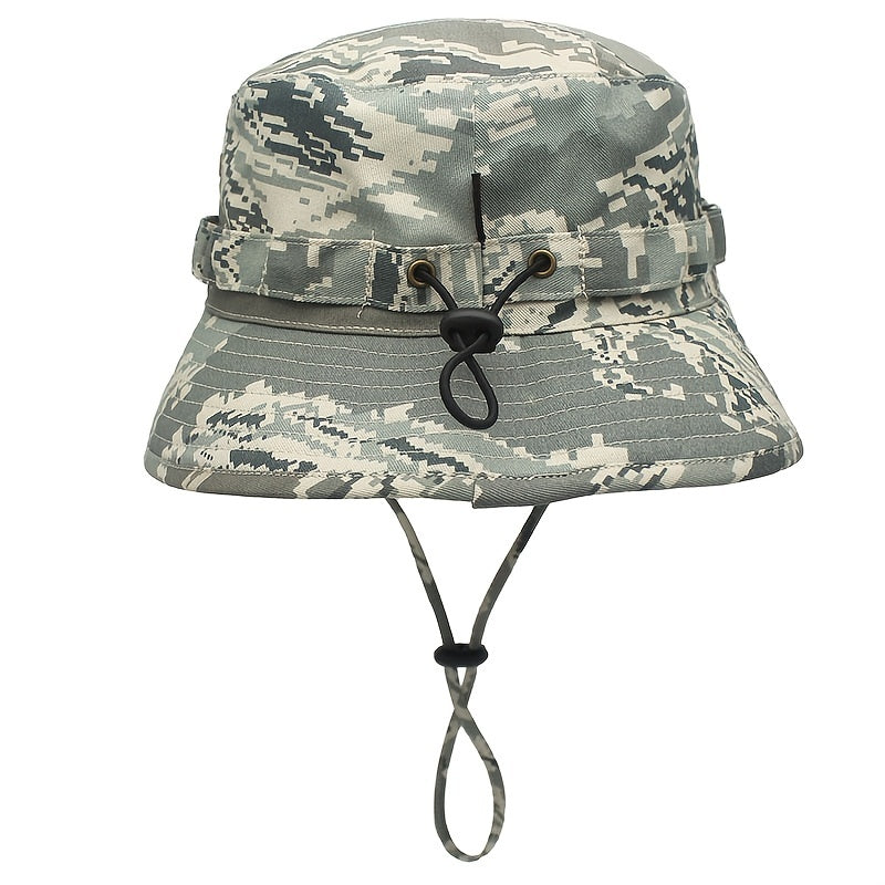Men's Camouflage Bucket Hat Sunscreen Wide Brim Hat for Outdoor Activities
